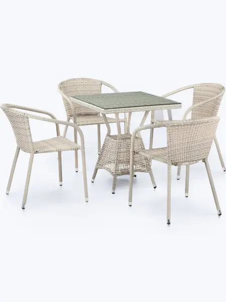 Обеденная группа из искусственного ротанга T706/Y137C-W85 Latte 4Pcs - столик и 4 кресла