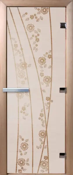 Дверь для сауны DoorWood Весна цветы, 700мм х 1900мм, без порога, сатин, коробка ольха