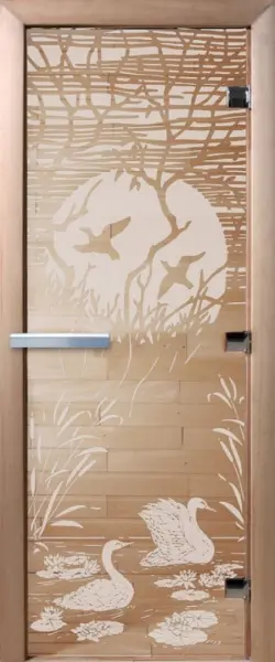 Дверь для сауны DoorWood Лебединое озеро, 700мм х 1900мм, без порога, прозрачное, коробка ольха
