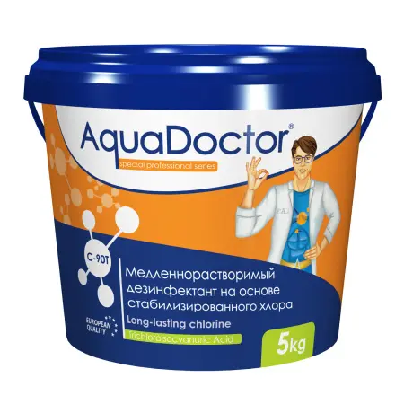 Дезинфектант для бассейна на основе хлора длительного действия AquaDoctor C-90T,таблетки, 5 кг. 