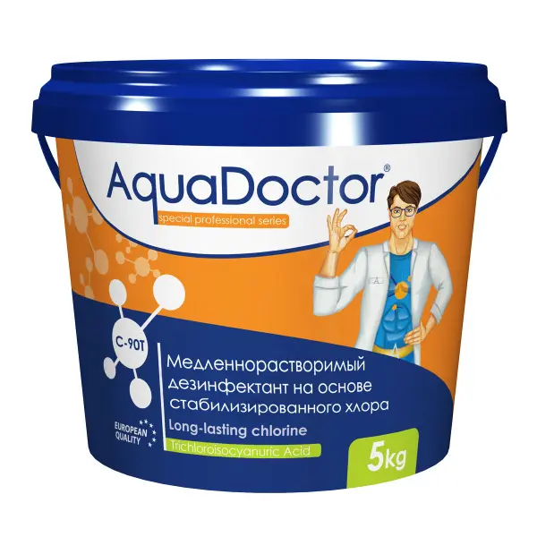 Дезинфектант для бассейна на основе хлора длительного действия AquaDoctor C-90T,таблетки, 5 кг. 