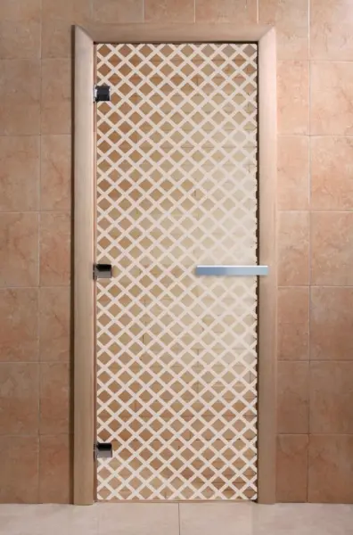 Дверь для сауны DoorWood Мираж, 800мм х 2100мм, без порога, прозрачная, коробка ольха