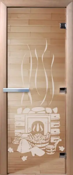 Дверь для сауны DoorWood Банька, 800мм х 1900мм, без порога, прозрачная, коробка ольха