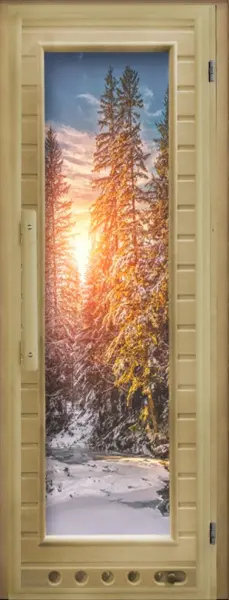 Дверь для сауны DoorWood с фотопечатью Элит Люкс Зима, 730мм х 1850мм, с порогом, коробка липа