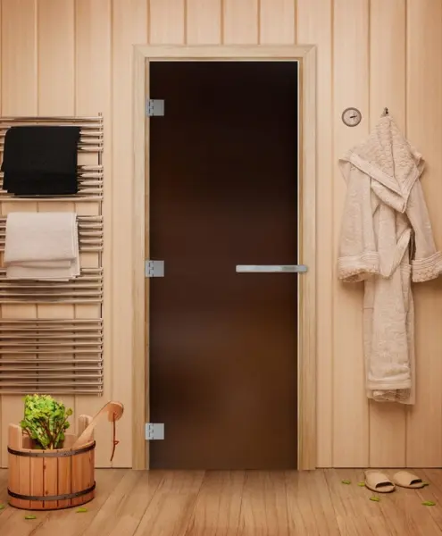 Дверь для бани DoorWood Эталон, 70 х 190 см, полотно стекло бронза матовая, коробка осина, петли 3шт