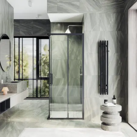 Душевой уголок раздвижной MaybahGlass MGY-1323-6, 900х900мм, черный профиль, стекло прозрачное