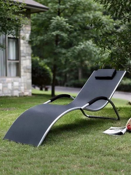 Шезлонг лежак для дачи "Gracia" MC-3039GA, металлический каркас и ткань, цвет Черный - Серебро, 177x70 см. 
