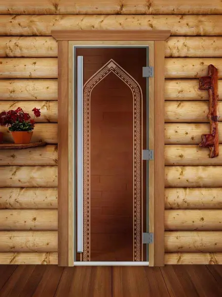 Дверь для сауны DoorWood Престиж Арка бронза, 700 х 1900 мм, с порогом, коробка ольха