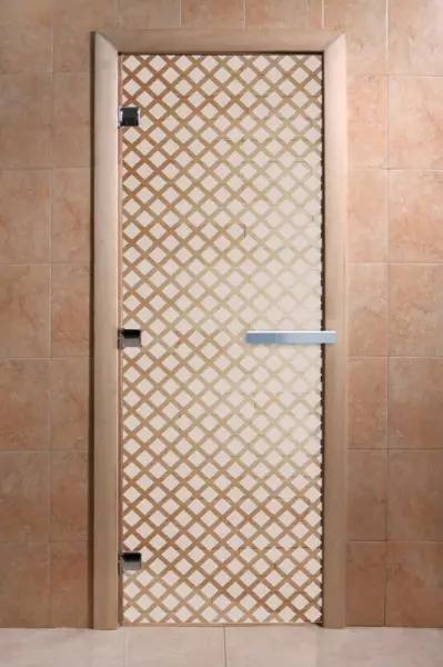 Дверь для сауны DoorWood Мираж, 800мм х 2000мм, без порога, сатин, коробка ольха