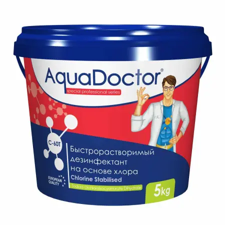Дезинфектант для бассейна на основе хлора быстрого действия AquaDoctor C-60T, таблетки, 5 кг.