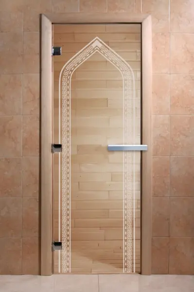 Дверь для сауны DoorWood Арка, 700мм х 1900мм, без порога, прозрачная, коробка ольха