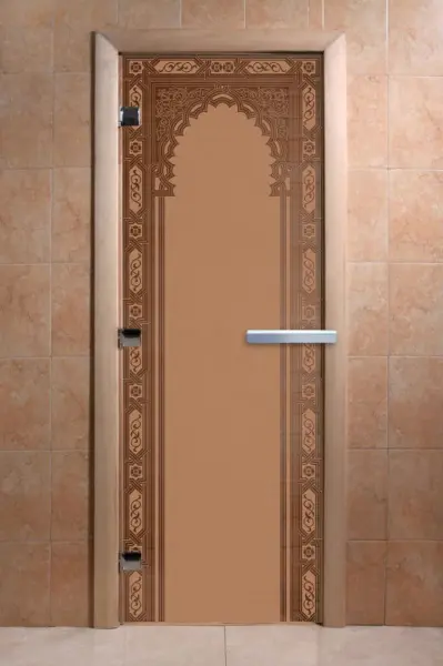 Дверь для сауны DoorWood Восточная Арка, 700 х 1900 мм, без порога, бронза матовая, коробка ольха