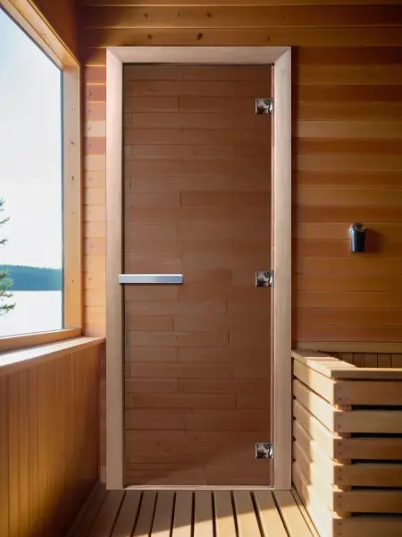 Стеклянная дверь DoorWood бронза 1900х700 мм прозрачная для бани, без порога, коробка ольхa