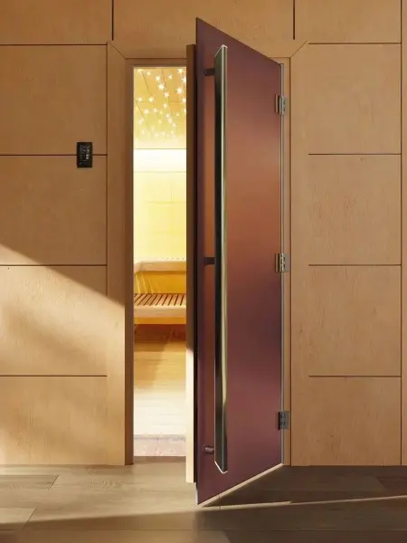 Дверь для сауны DoorWood Престиж PRO, 800 х 2000 мм, с порогом, бронза матовая, коробка ольха