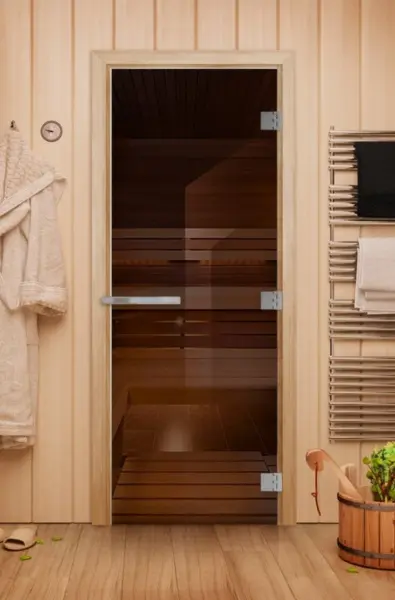 Дверь для сауны DoorWood Эталон Лайт, 700 х 1900 мм, без порога, стекло бронза, коробка осина