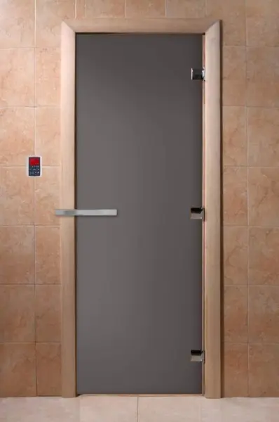 Дверь для сауны DoorWood Графит матовый, 800 х 2000 мм, без порога, серое матовое, коробка ольха