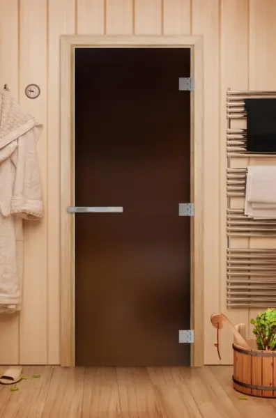 Дверь для бани DoorWood Эталон, 70 х 190 см, полотно стекло бронза матовая, коробка осина, петли 3шт