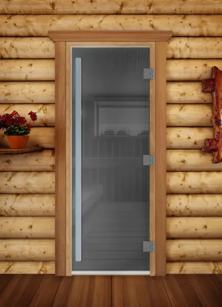 Дверь для сауны DoorWood Престиж Графит, 700мм х 1900мм, с порогом, серое, коробка ольха