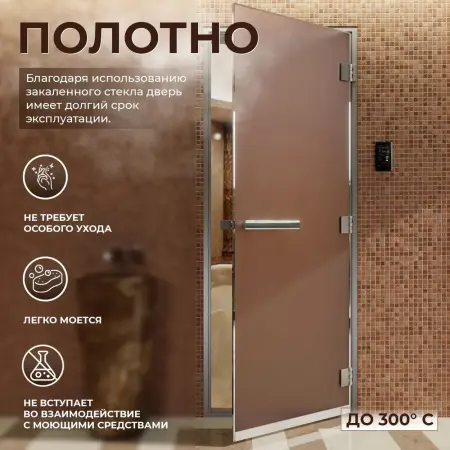 Стеклянная дверь DoorWood бронза матовая, 600 мм х 2000 мм, для хамама и бани