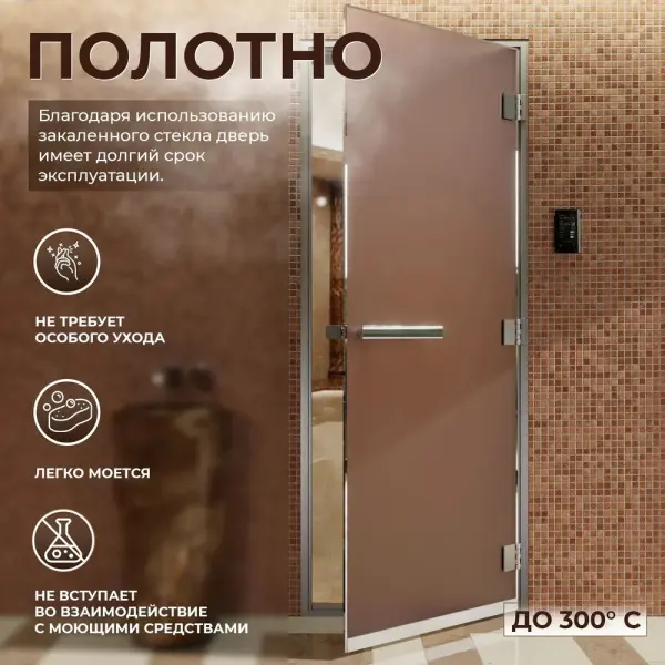Дверь для турецкой парной DoorWood 600мм х 2000мм, стекло бронза матовая