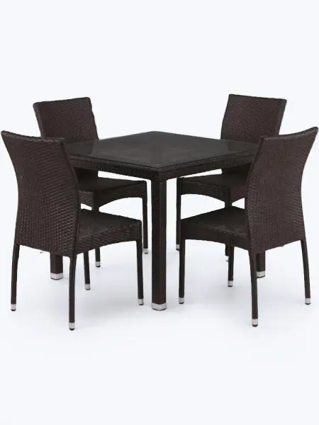 Мебель из искусственного ротанга T257A/Y380A-W53 Brown - 4 стула и квадратный стол коричневого цвета
