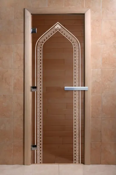 Дверь для сауны DoorWood Арка, 600мм х 1900мм, без порога, бронза, коробка ольха