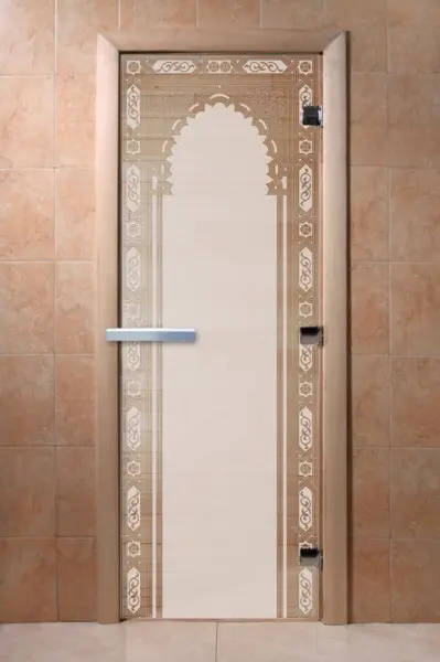 Дверь для сауны DoorWood Восточная Арка, 800мм х 1900мм, без порога, сатин, коробка ольха