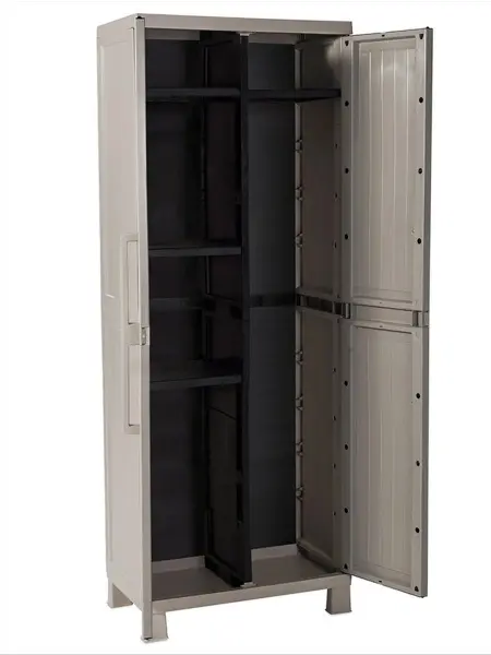 Пластиковый шкаф для улицы Toomax Wood Midi (большой отсек и 4 полки), серый