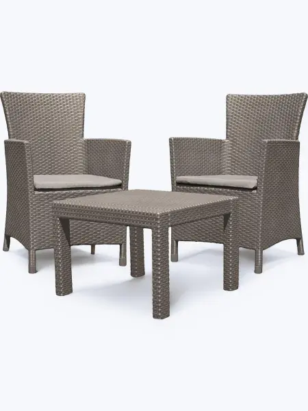 Комплект садовой пластиковй мебели Allibert Rosario Balcony на 2 персоны, светло бежевый (капучино) - столик и 2 кресла