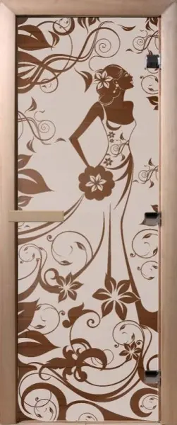 Дверь для сауны DoorWood Девушка в цветах, 700мм х 1900мм, без порога, бронза матовая, коробка ольха