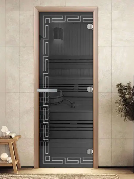 Дверь для сауны DoorWood Греция, 700мм х 1900мм, без порога, графит, коробка ольха