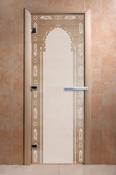 Дверь для сауны DoorWood Восточная Арка, 800мм х 2000мм, без порога, сатин, коробка ольха