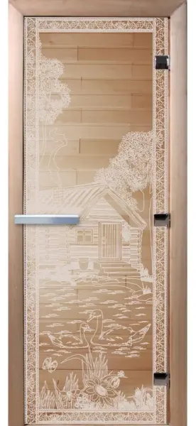 Дверь для сауны DoorWood Банька в лесу, 700 х 1900 мм, без порога, прозрачная, коробка ольха