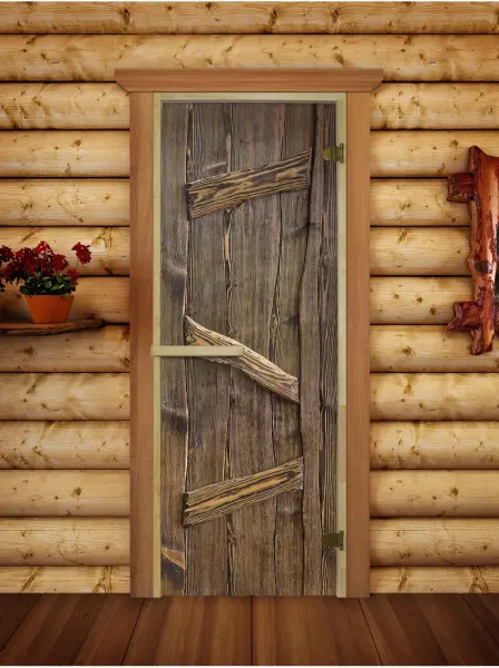 Дверь для сауны DoorWood с фотопечатью Русская баня 04, 700мм х 1900мм, без порога, коробка хвоя