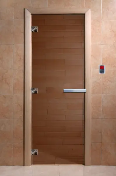 Дверь для сауны DoorWood, 900мм х 2000мм, без порога, бронза, коробка ольха