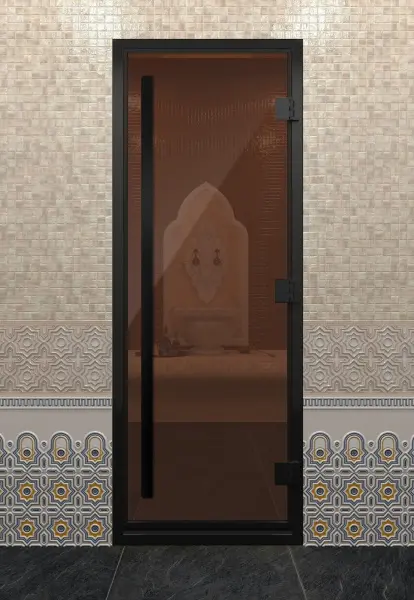 Дверь для турецкой парной DoorWood Prestige 700мм х 1900мм, черный профиль, стекло бронза