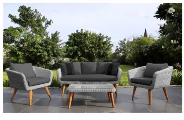 Комплект плетеной мебели из искусственного ротанга AFM-605G Grey, серый цвет - 3хместный диван, журнальный столик и 2 кресла