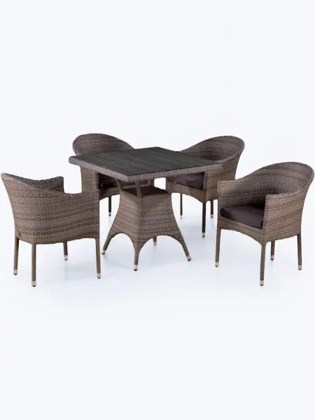 Мебель из искусственного ротанга для террасыT220BG/Y350BG-W1289 Pale - квадратный стол и 4 кресла песочного цвета