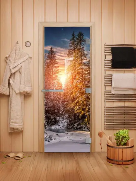 Дверь для бани DoorWood Эталон, с фотопечатью 700 х 1900 мм, без порога, коробка осина