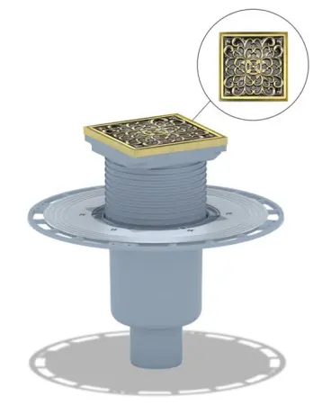 Душевой трап вертикальный выход, магнитный сухой затвор, дизайн-решетка Узоры, 21962-5902