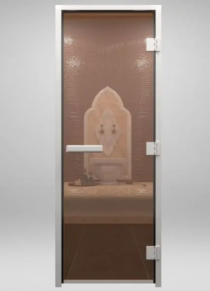 Стеклянная дверь Doorwood бронза, коробка алюминий, размер 710 мм х 1900 мм, для хамама, без порога