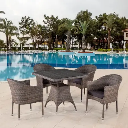 Мебель из искусственного ротанга для террасыT220BG/Y350BG-W1289 Pale - квадратный стол и 4 кресла песочного цвета