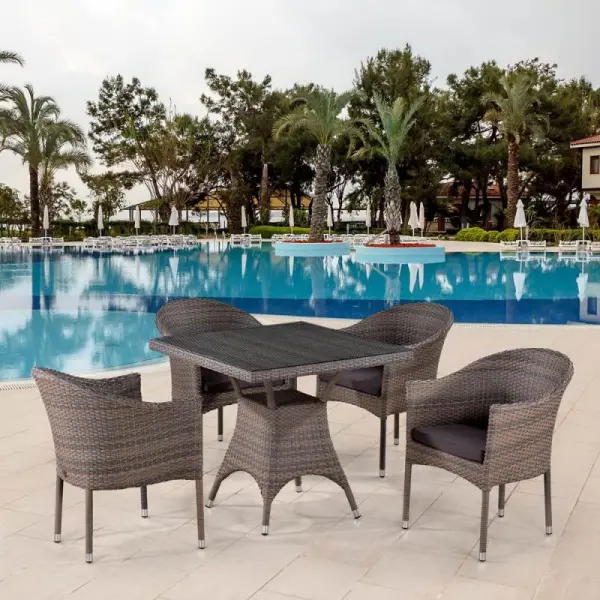 Мебель из искусственного ротанга для террасыT220BG/Y350BG-W1289 Pale - квадратный стол и 4 кресла песочного цвета