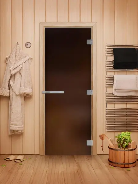 Дверь для сауны DoorWood Эталон, 800 х 2000 мм без порога, бронза матовая, коробка осина
