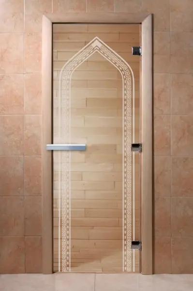 Дверь для сауны DoorWood Арка, 700мм х 1900мм, без порога, прозрачная, коробка ольха