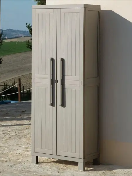 Пластиковый шкаф для улицы Toomax Wood Midi (большой отсек и 4 полки), серый