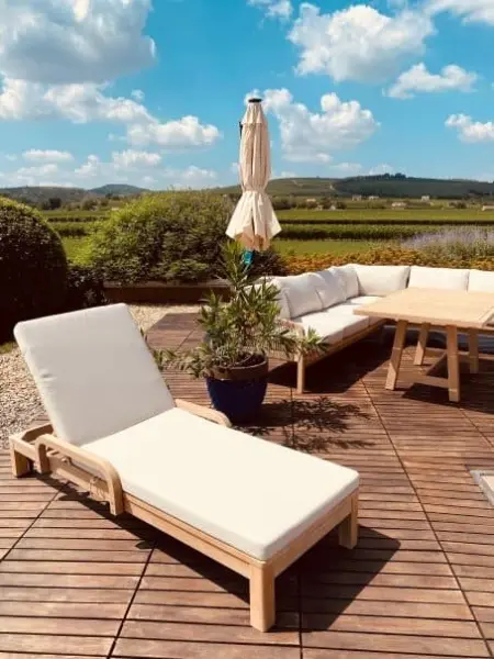 Шезлонг-лежак деревянный Tagliamento с матрасом Rimini, 184х73x17 см. 