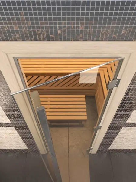 Стеклянная дверь DoorWood Престиж для бани, 700 х 1900 мм, с порогом, прозрачная, коробка ольха