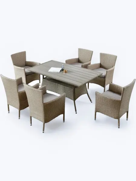 Обеденный комплект плетеной мебели из искусственного ротанга AFM-195-6Pcs Beige (6 кресел и стол), бежевый цвет
