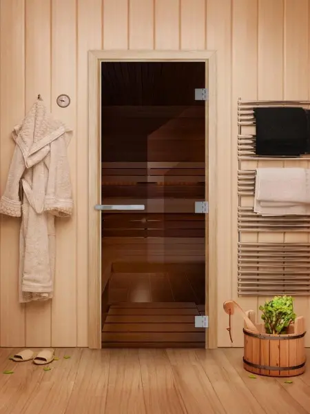 Дверь для сауны DoorWood Эталон Лайт, 800мм х 2000мм, без порога, бронза, коробка осина